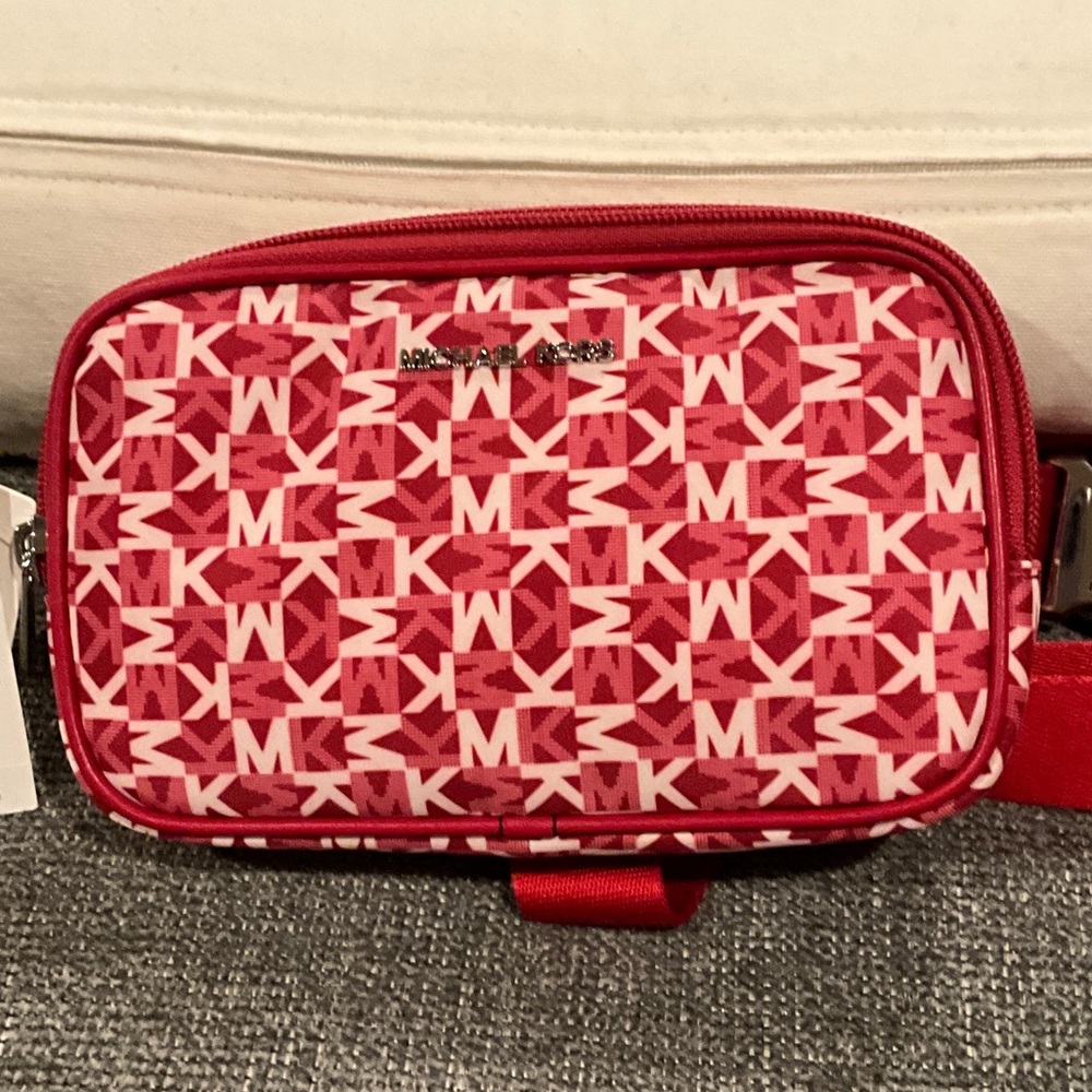 Michael Kors Dark Raspberry/White Logo Belt Bag NWT - Picture 3 of 7